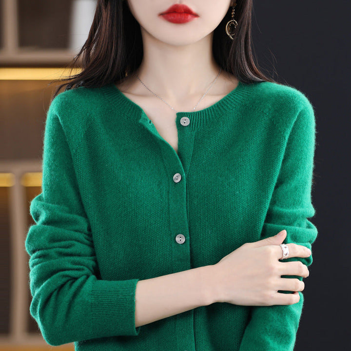 W&W Mode | Lockerer Damen Cashmere Strickjacke Mit Rundhalsausschnitt Aus Hochwertiger Veganer Wolle
