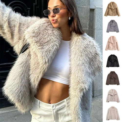 W&W Mode - Damen Herbst, Winter Pelz Mantel Imitation