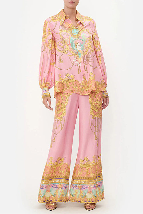 WW | Rosiedress Einzigartiger Print Lantern Lange Ärmel Bluse Shirt und Weite Hosen Urlaub Outfit Set