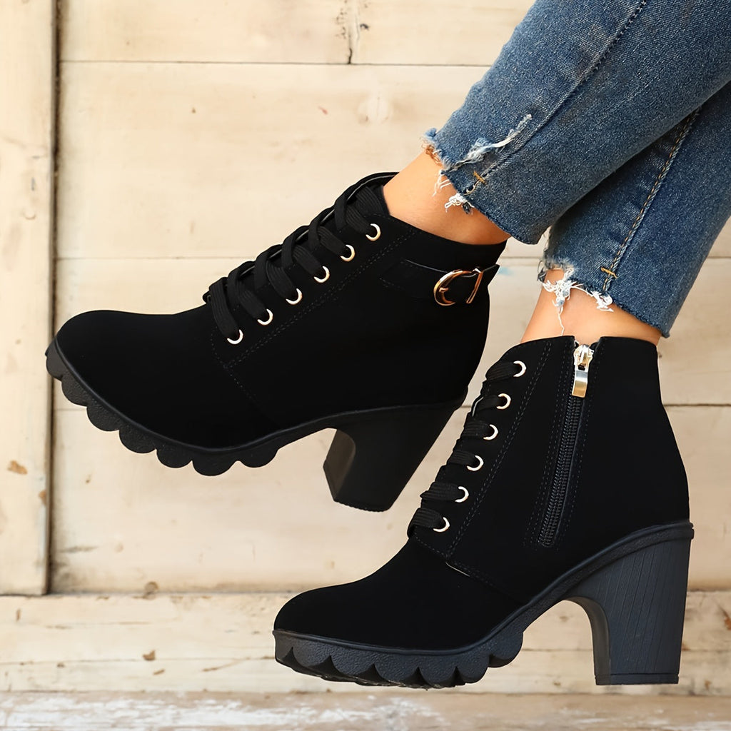 WW | Damen Schnürstiefeletten Mit Dickem Absatz
