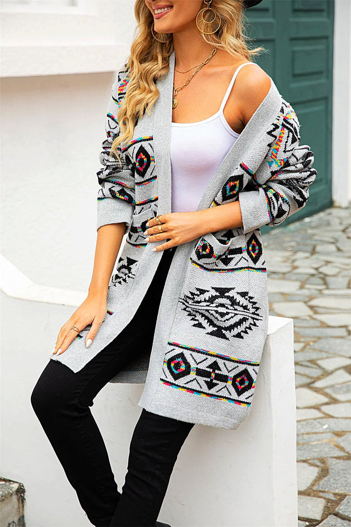 W&W Mode | Langer Ethno-Strick-Cardigan für Damen