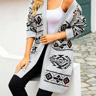 WW | Langer Ethno-Strick-Cardigan für Damen