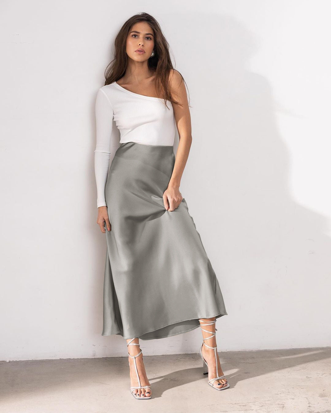 W&W Mode | Stilvoller Rock mit hoher Taille Seidiges Eis Seidenrock