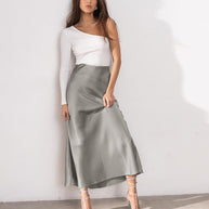 WW | Stilvoller Rock mit hoher Taille Seidiges Eis Seidenrock