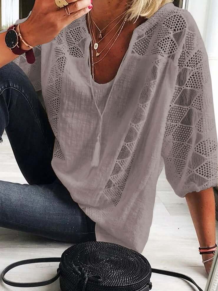WW | Bohème Chic U Ausschnitt Spitzenbluse