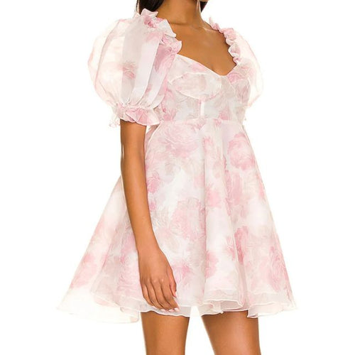 WW | Organza-Kleid mit Blumenmuster und Puffärmeln sowie Herzausschnitt