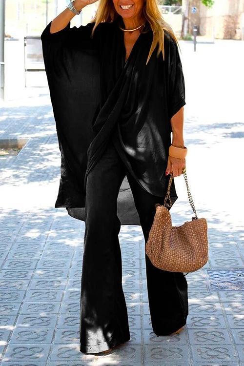 WW | Rosiedress Cross Front Batwing Top Weite Beinhosen Baumwolle Leinen Set