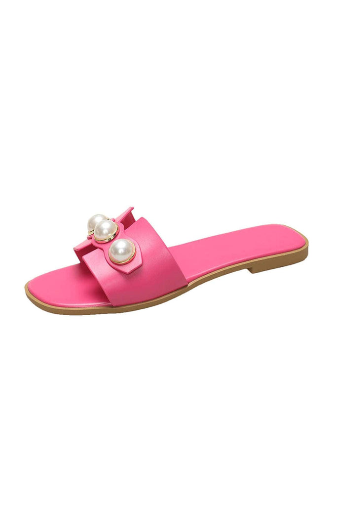 WW | Leichtgewicht Leder Designer Slides Mit Riesig Perlenverzierung