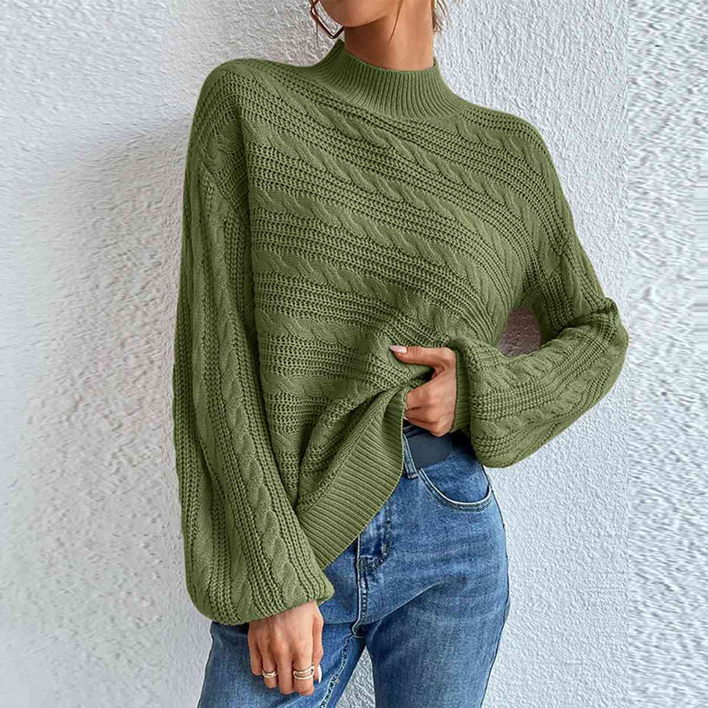WW | Kabelstrick Stehkragen Langarmpullover