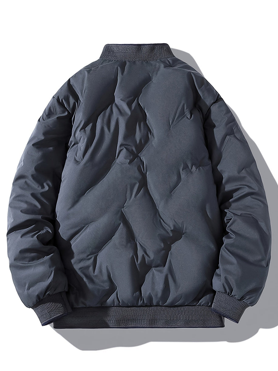 WW | Baseballkragen Reißverschluss Solides Fleece Mit Taschen Winterjacke Für Herren - Perfekt für Outdoor-Aktivitäten