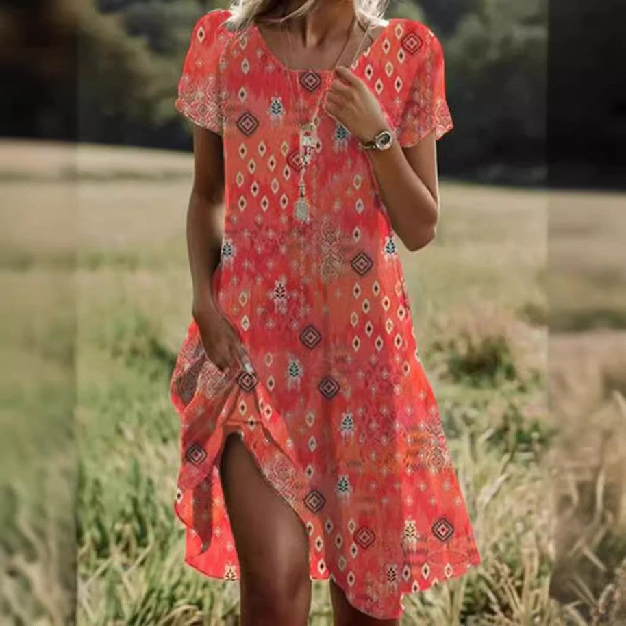 WW | Kurzärmeliges Grünes Minikleid Mit Punkten