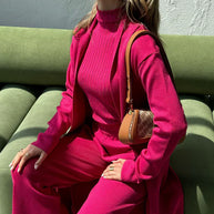 WW | Damen Luxus 3 Teiliges Strick Co Ord Satz Weich & Dehnbar