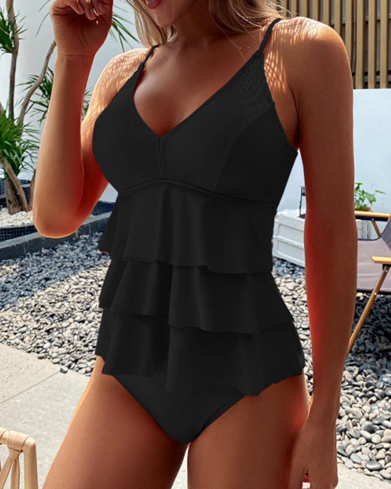 WW | Split Tankini In Einfarbiger Farbe