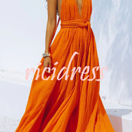 WW Whispers – Drapiertes Maxikleid aus Leinenmischung mit tiefem V-Ausschnitt, Neckholder und rückenfreiem Überzug