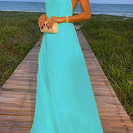 WW | Sunny In Santorini Ketten-Halter Rückenfreies A-Linie Urlaub Maxi Kleid
