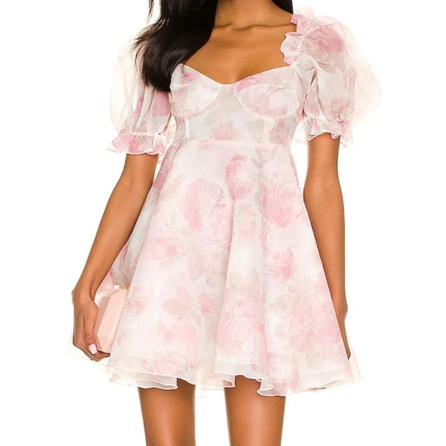 W&W Mode | Organza-Kleid mit Blumenmuster und Puffärmeln sowie Herzausschnitt