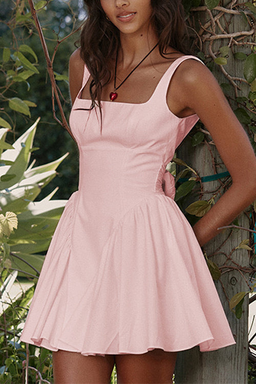 W&W Mode | Rosiedress Square Neck Schleife Knot Rückenfrei Mini Kleid