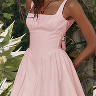 WW | Rosiedress Square Neck Schleife Knot Rückenfrei Mini Kleid