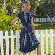 WW | Elegantes Polka Dot Midi Kleid Mit Kurzen Ärmeln Für Damen
