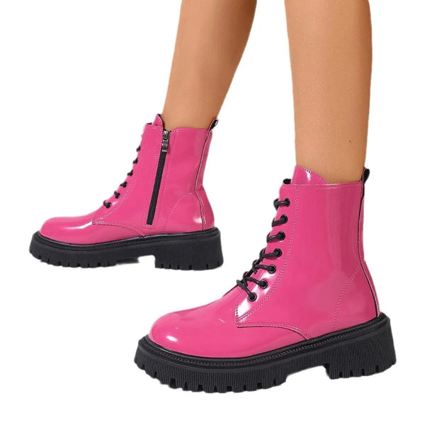 WW | Damenstiefel aus glänzendem Leder mit Reißverschluss