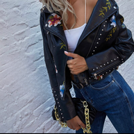 WW | Lederjacke mit Blumenstickerei