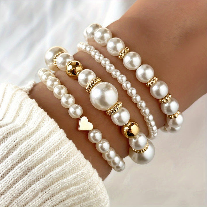 W&W Mode | Stilvolle Satz Aus 4 Armbändern Mit Kunstperlen Zeitlose Eleganz
