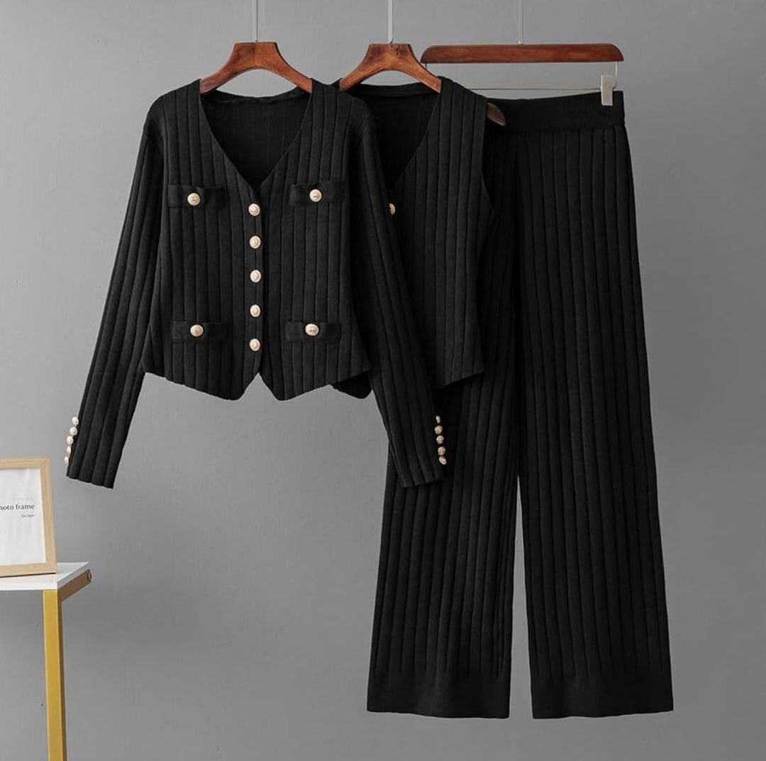 W&W Mode | Elegantes Strickweste- Mit Cardigan- Und Hosen-Set