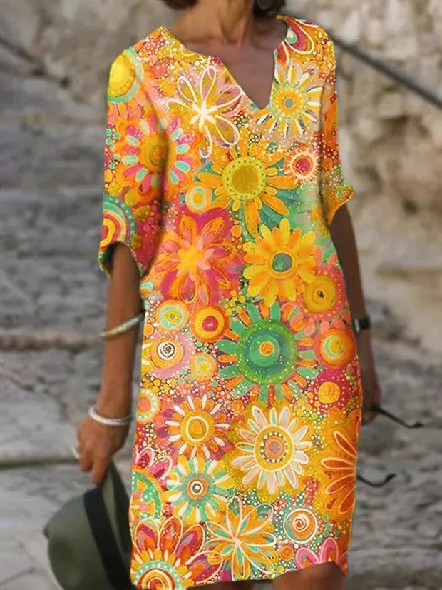 WW | Midi-Kleid mit V-Ausschnitt und Blumenmuster