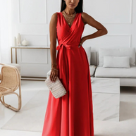 WW | Langes V-Ausschnitt Kleid für Damen Maxi