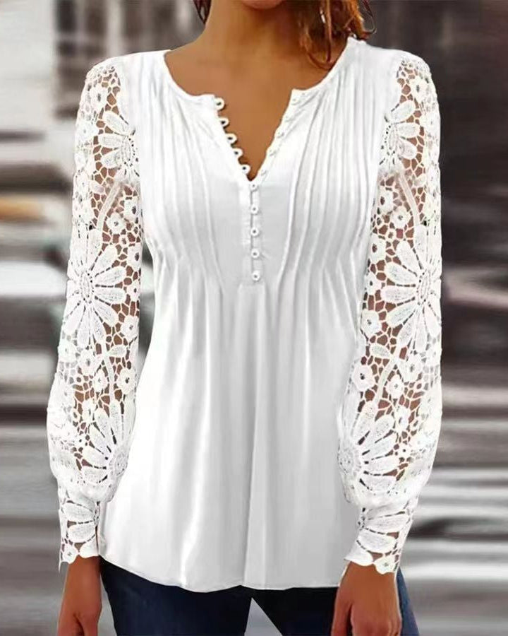W&W Mode | Blumen gestickte Bluse mit Ärmeln für Frauen