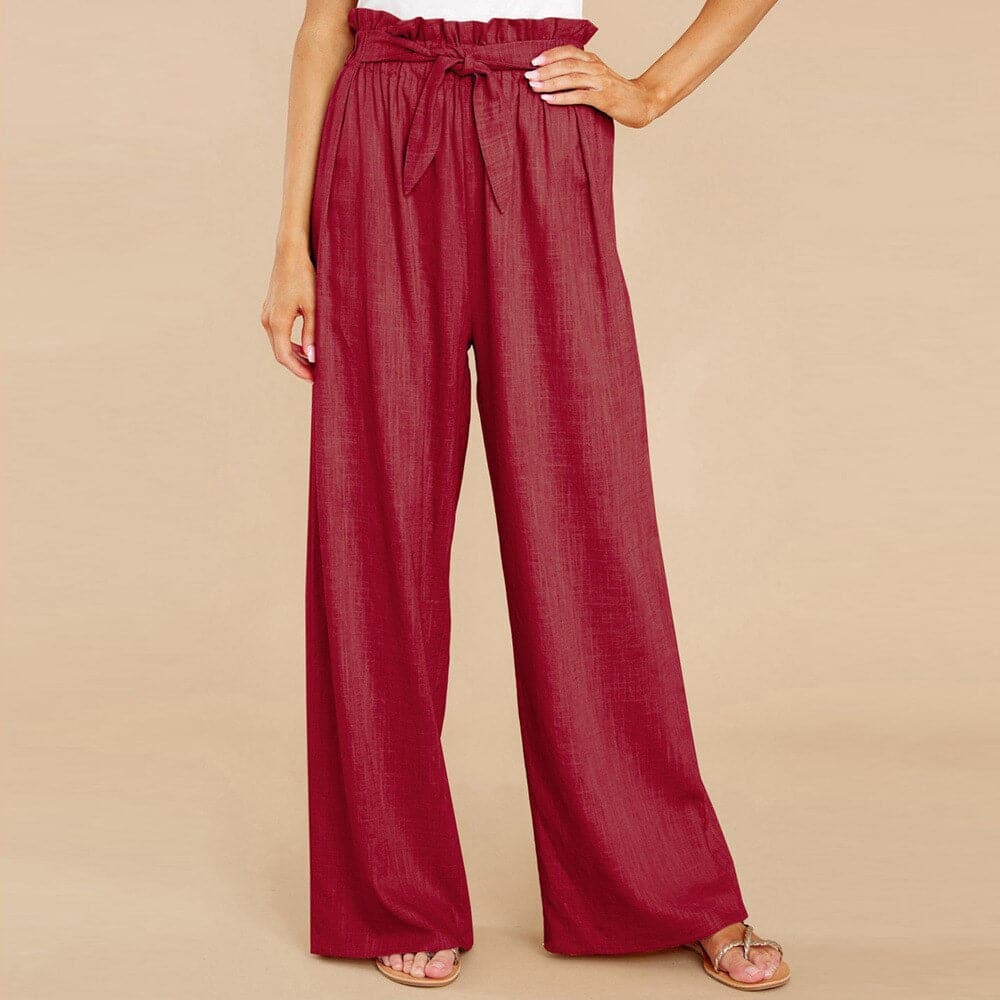 WW | Hochtaillierte Wide Leg Paperbag Taille mit Bindegürtel Lässig Bequem