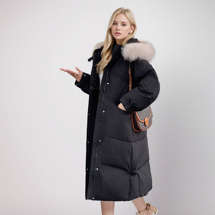 W&W Mode | Glamouröse Überknie Baumwolljacke mit Fellkragen