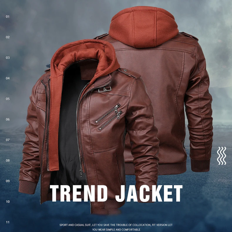 WW | Lederjacke Herren Mit Reißverschluss, Klassische Jacke Aus Echtleder