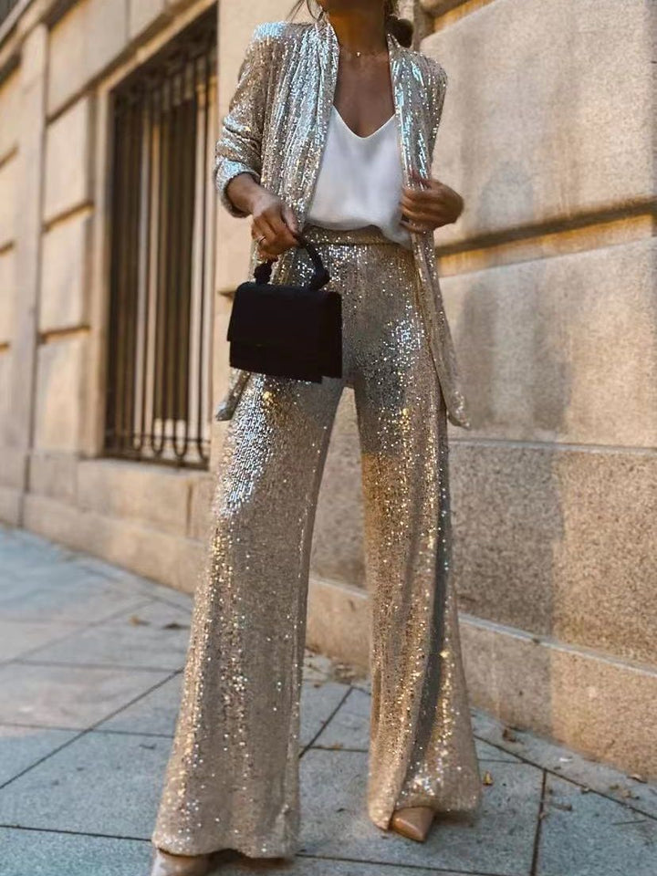 W&W Mode | Trendiges Design - High-Waist-Paillettenanzug