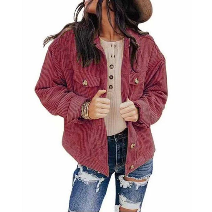 W&W Mode | Damen Jacke Cord Oversize Look Mit Knöpfen Und Brusttaschen