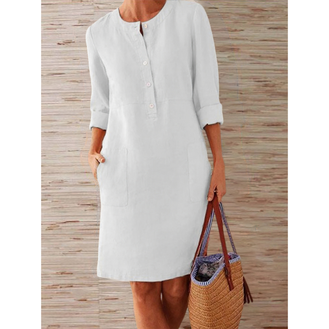 W&W Mode | neues einfarbiges Kleid aus Baumwolle und Leinen