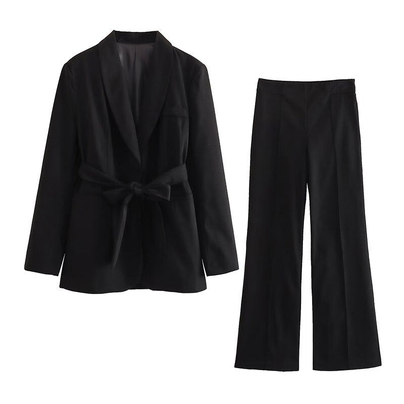 W&W Mode 2-teiliger Damenanzug | Eleganter Blazer mit Gürtel und passender Hose