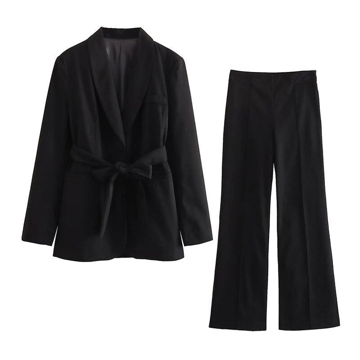 W&W Mode 2-teiliger Damenanzug | Eleganter Blazer mit Gürtel und passender Hose