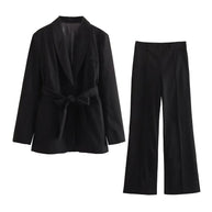 WW 2-teiliger Damenanzug | Eleganter Blazer mit Gürtel und passender Hose
