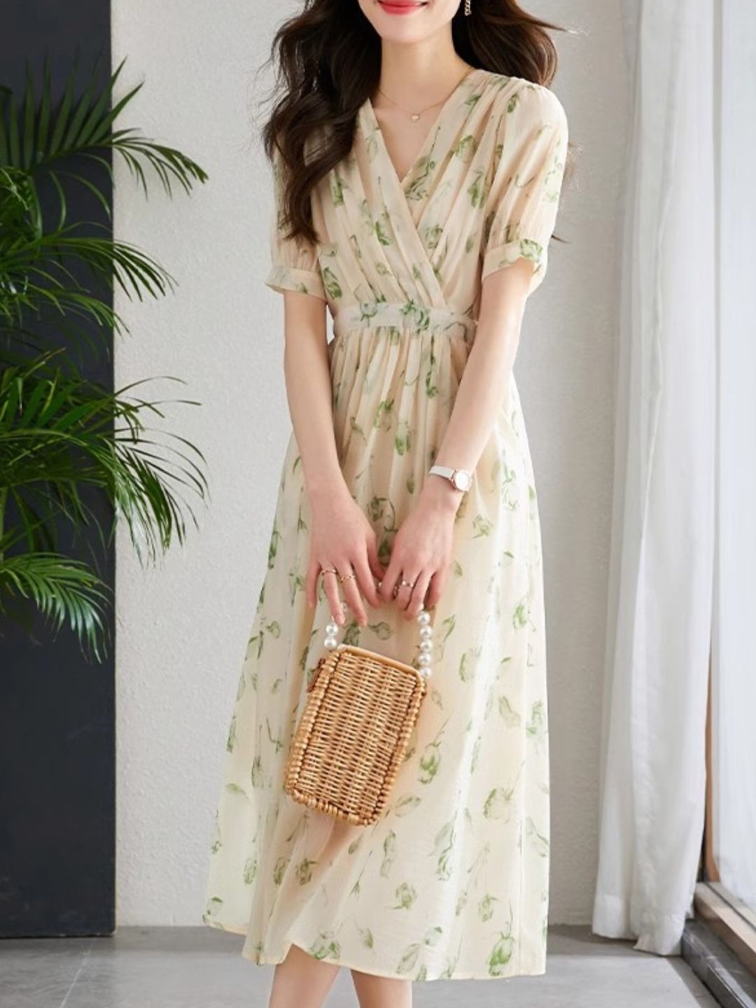 WW | Temperament Kurzarm Chiffonkleid