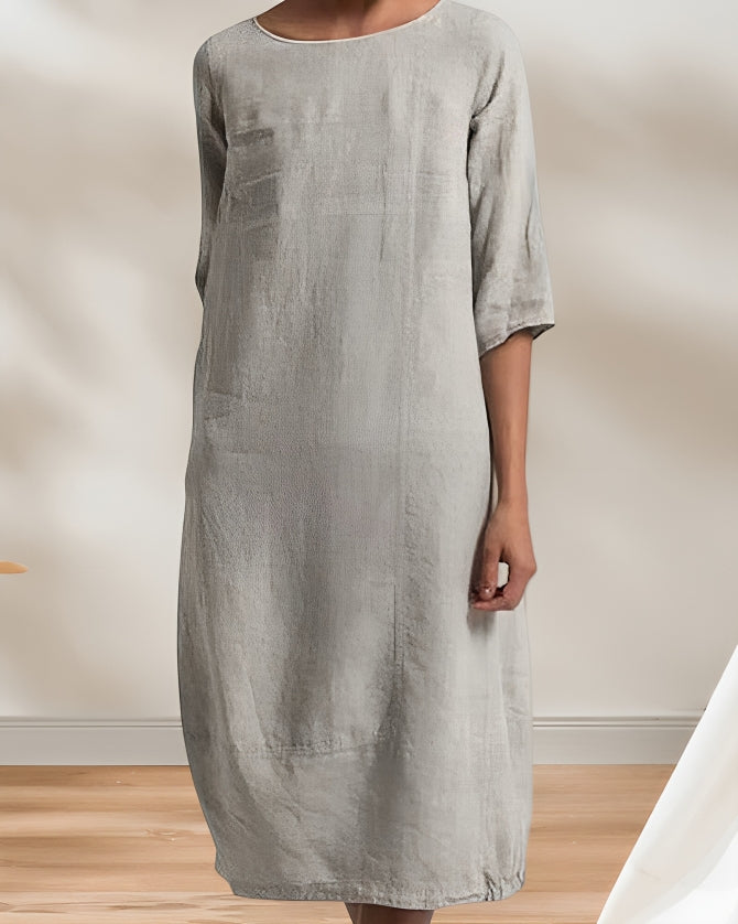 WW | Ladies Lässig Leinen Look Einfaches Midikleid