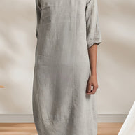 WW | Ladies Lässig Leinen Look Einfaches Midikleid