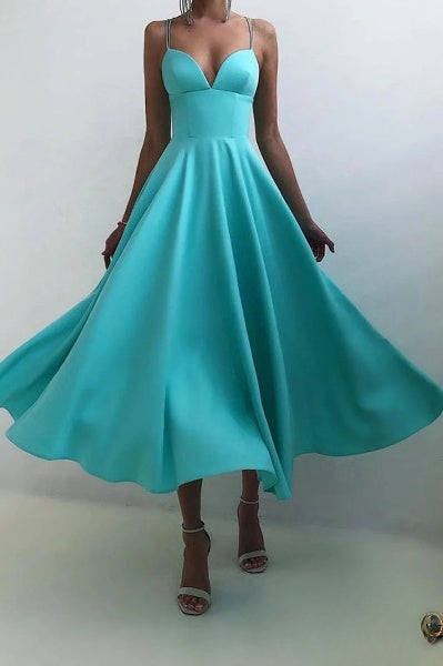 W&W Mode | elegantes Midi-Kleid mit Spaghettiträgern für besondere Anlässe