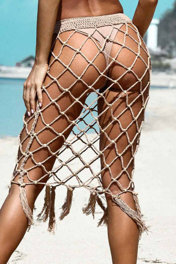 WW | Strandrock Mit Perlenverzierung Häkeln Ausgeschnittenes Cover-Up