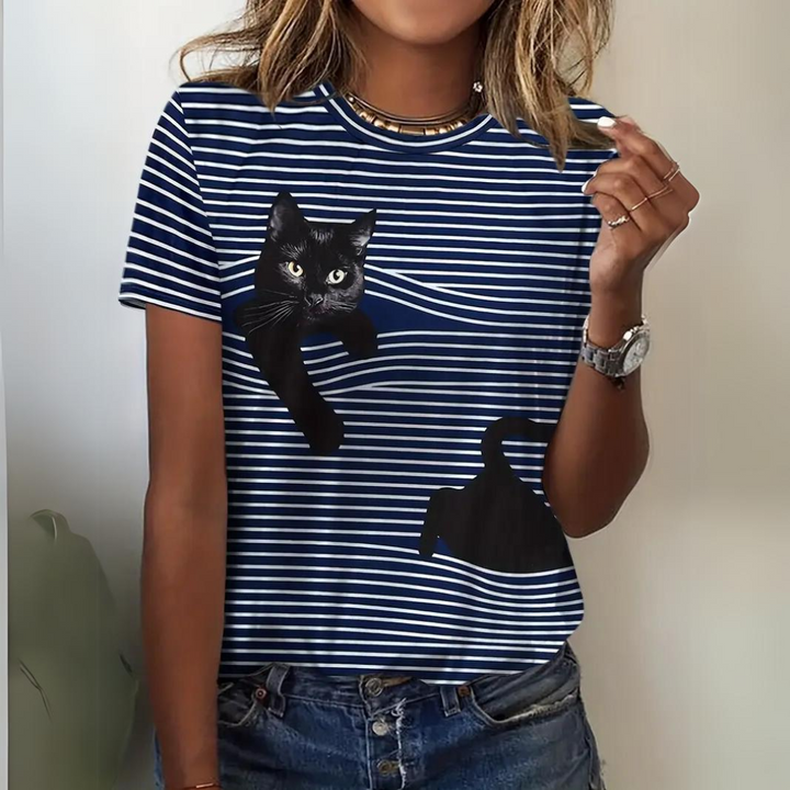 W&W Mode | Elegantes Katzenmotiv-Shirt für Frauen
