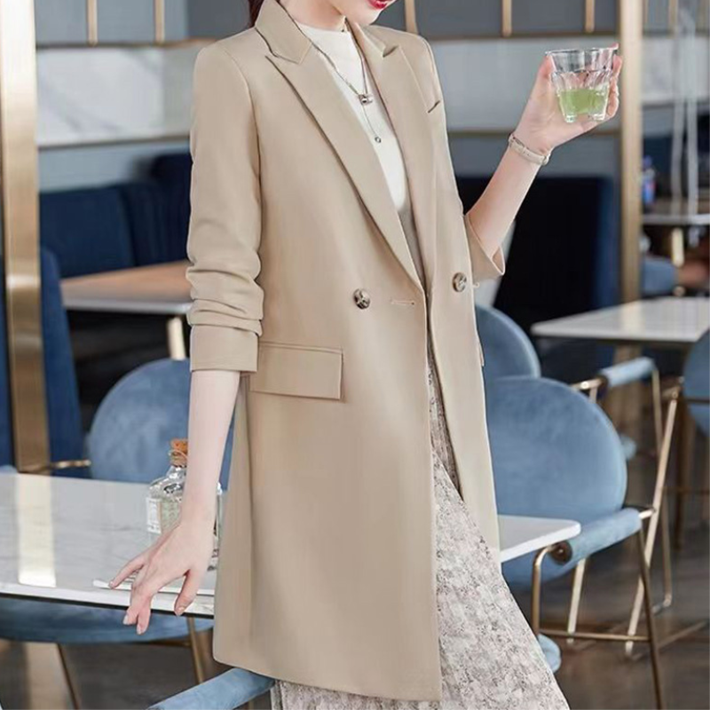 W&W Mode | Eleganter Langer Damenblazer mit Klappentaschen und Reverskragen