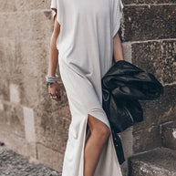 WW | Live For Today Kurze Ärmel Lässiges Schlitz Maxi Kleid