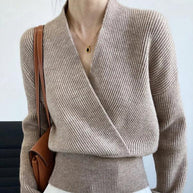 WW | Klassischer Herbst Wickelpullover mit Statement Ausschnitt für Frauen