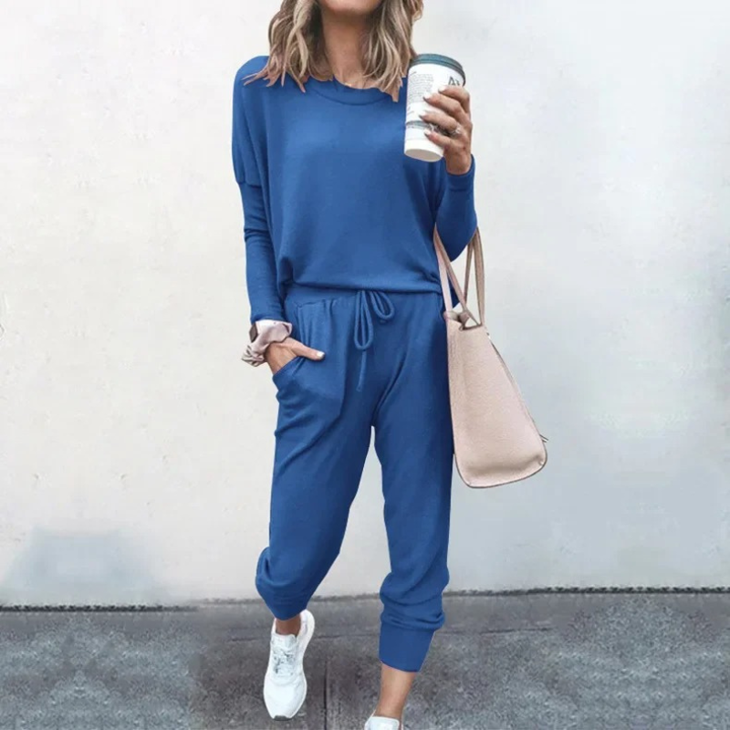 W&W Mode | Damen Hausanzug Bequemer Zweiteiler Mit Kordelzug Und Langarmshirt