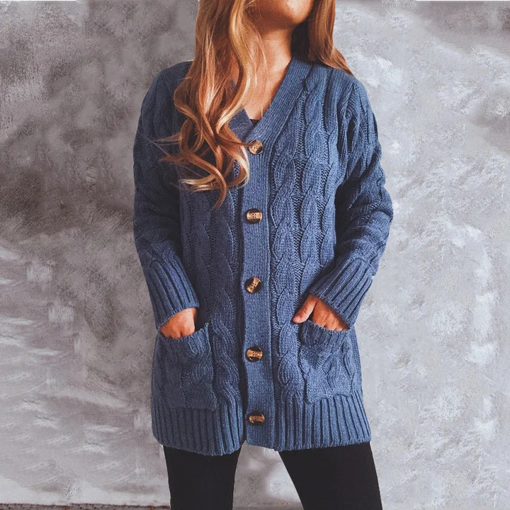 W&W Mode | Wollstrickjacke Damen Mit Zopfmuster Und Holzknöpfen, Lockere
